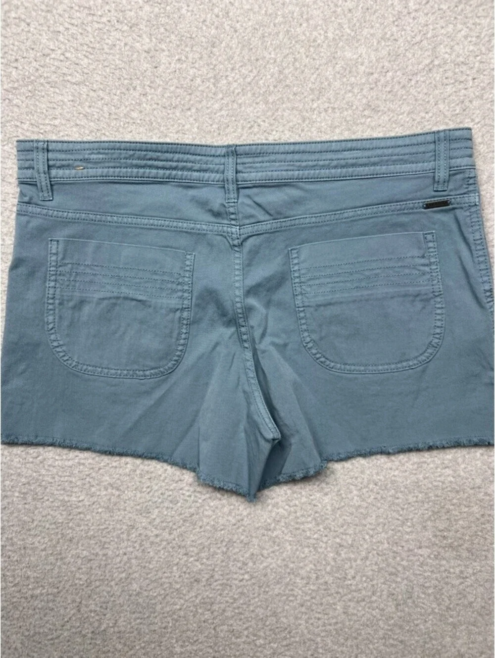 prAna Sancho Organic Cotton Stretch Shorts 14 Blue Gray Raw Hem Hiking Chino